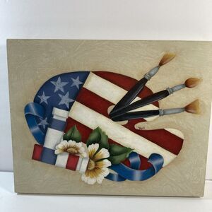 Hand- Painted on wood Palette Americana Made USA Artist Signed